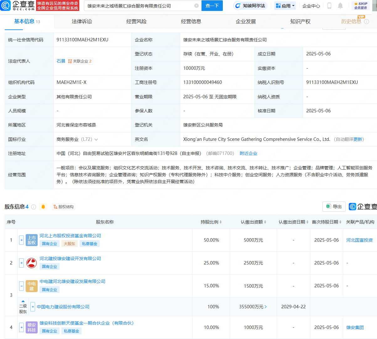 中国电建等在雄安投资成立综合服务公司